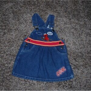 Vintage Sesame Street Elmo Denim Jumper Dress Size 12 Months – Good Condition